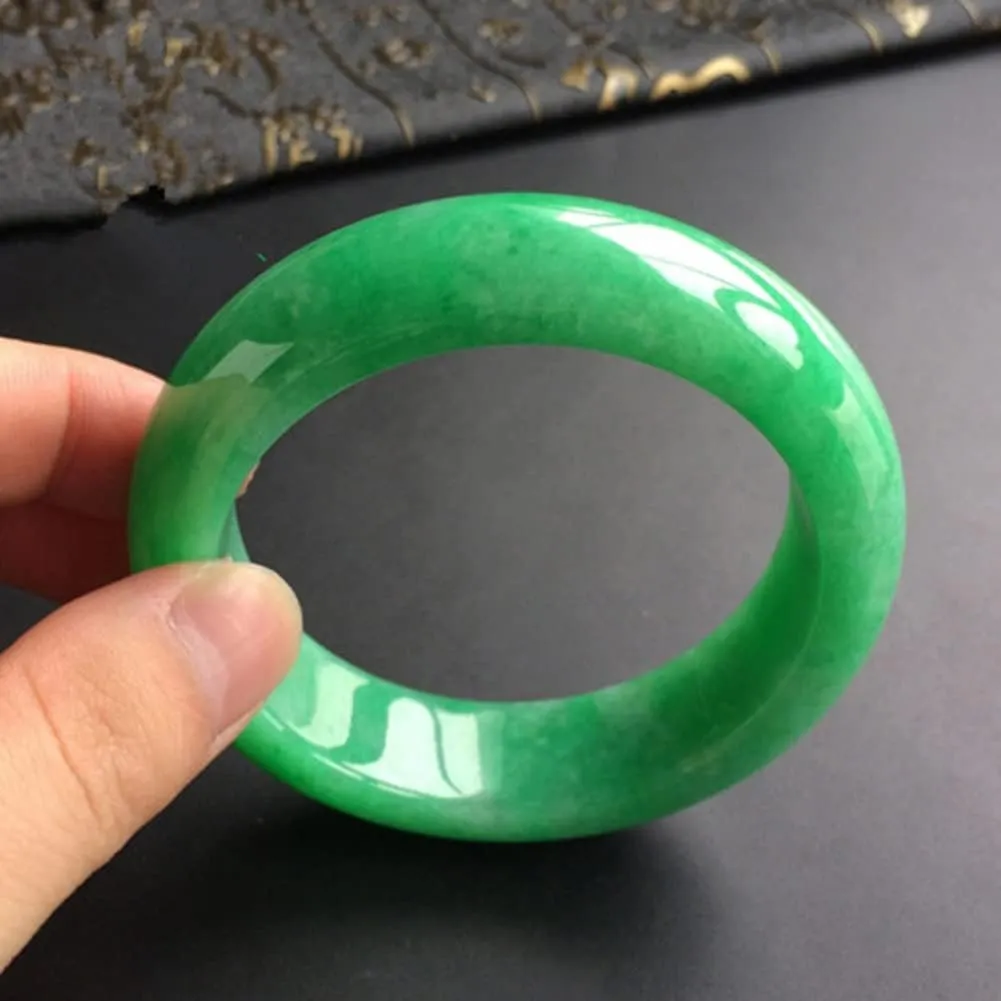 Natural Burmese Jade Bangle Bracelet Genuine Green Jadeite for Women Jewellery Box Gift with Certificate (Size : 54mm)