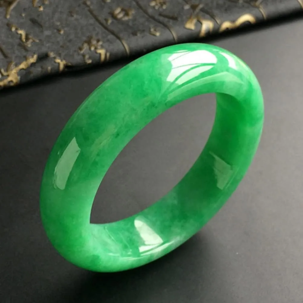 Natural Burmese Jade Bangle Bracelet Genuine Green Jadeite for Women Jewellery Box Gift with Certificate (Size : 54mm)