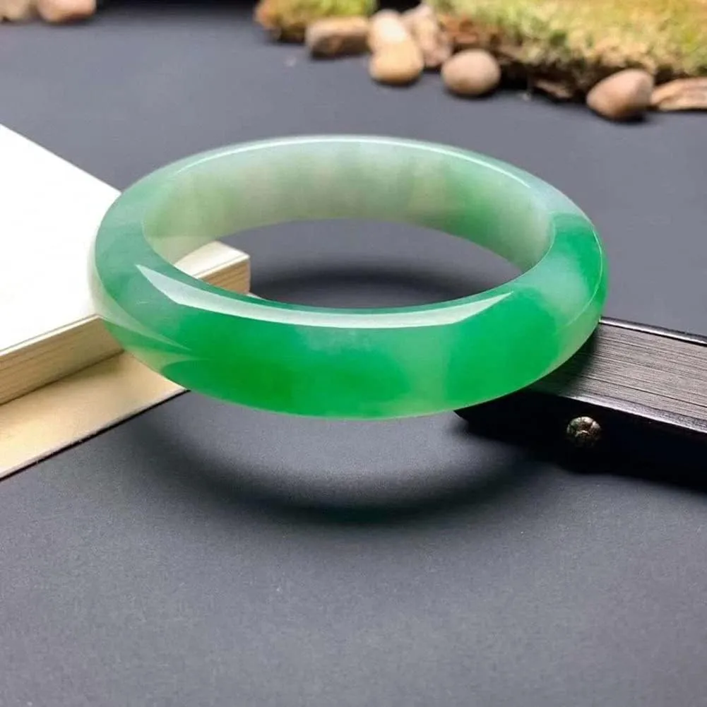 Natural Burmese Jade Bangle Genuine Green Elegant Classcial Jadeite Bracelet Chinese Jewelry with Certificate (Size : 60mm)