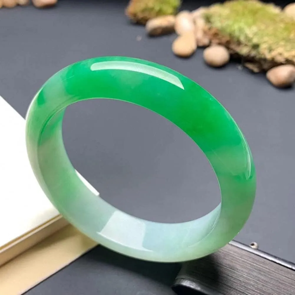 Natural Burmese Jade Bangle Genuine Green Elegant Classcial Jadeite Bracelet Chinese Jewelry with Certificate (Size : 60mm)