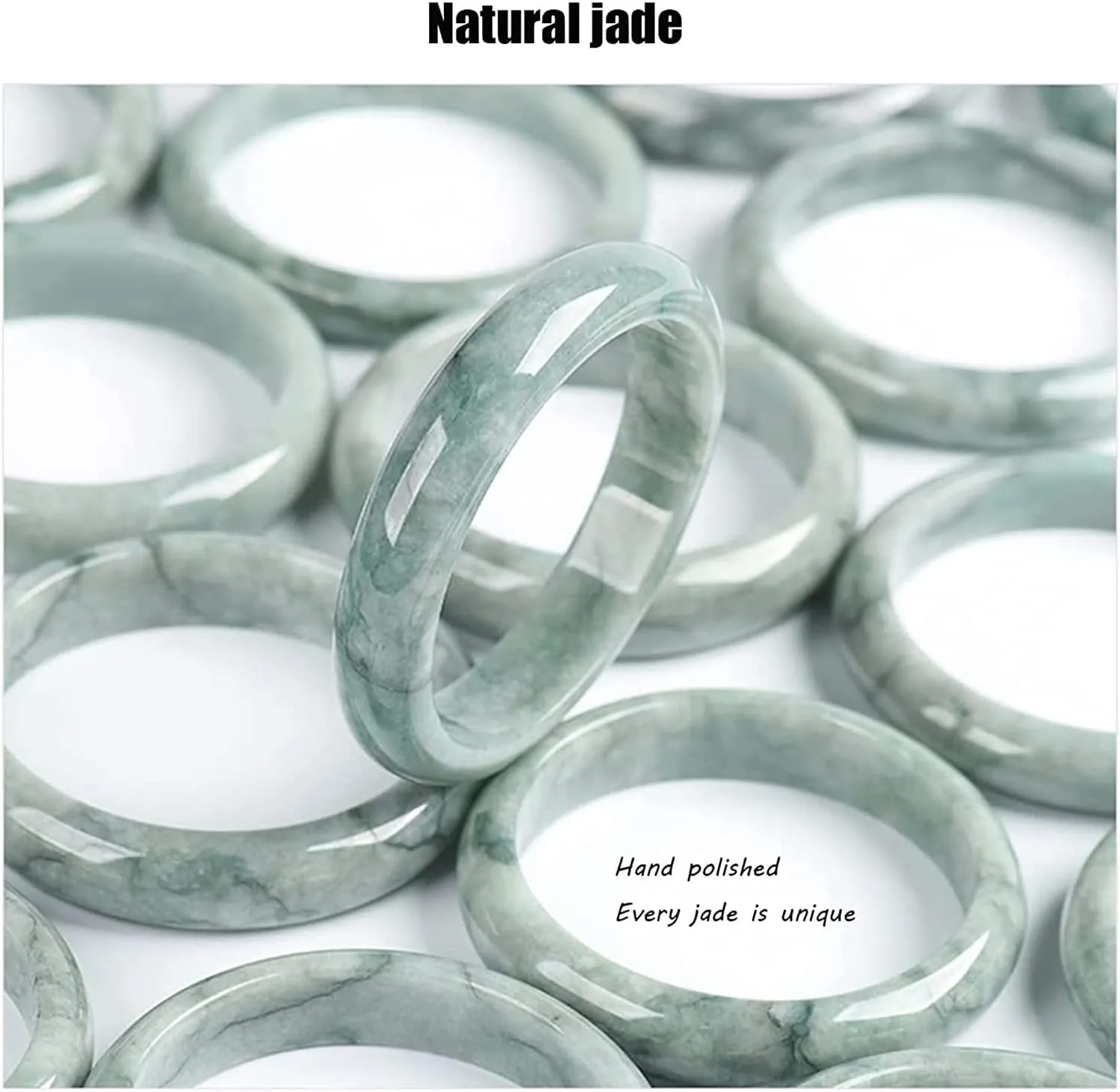 Natural Jade Bangle Bracelet Healing Energy Hand Cutting Green Jadeite Stone Bangles for Women (Size : 62mm)