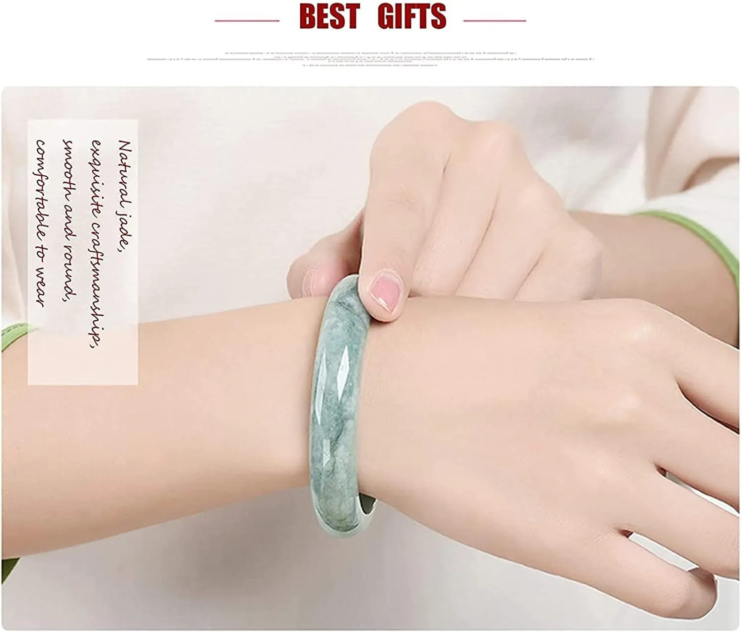 Natural Jade Bangle Bracelet Healing Energy Hand Cutting Green Jadeite Stone Bangles for Women (Size : 62mm)