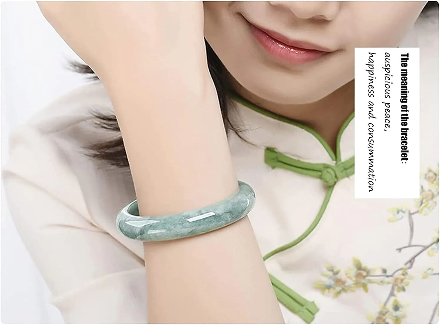 Natural Jade Bangle Bracelet Healing Energy Hand Cutting Green Jadeite Stone Bangles for Women (Size : 62mm)