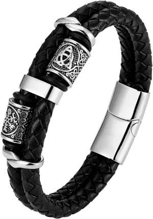 NMQLX Men's Leather Cuff Bracelet, Punk Braided Bracelet,Vintage Gothic Bracelet for Men