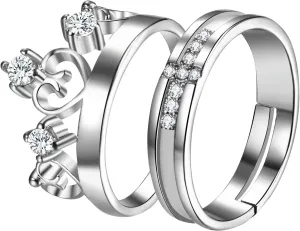 OIDEA Promise Rings for Couples - His and Hers Matching Promise Ring, Love Shaped Cubic Zirconia Crown Cross Promise Ring Engagement Wedding Ring Band Set, Adjustable Rings