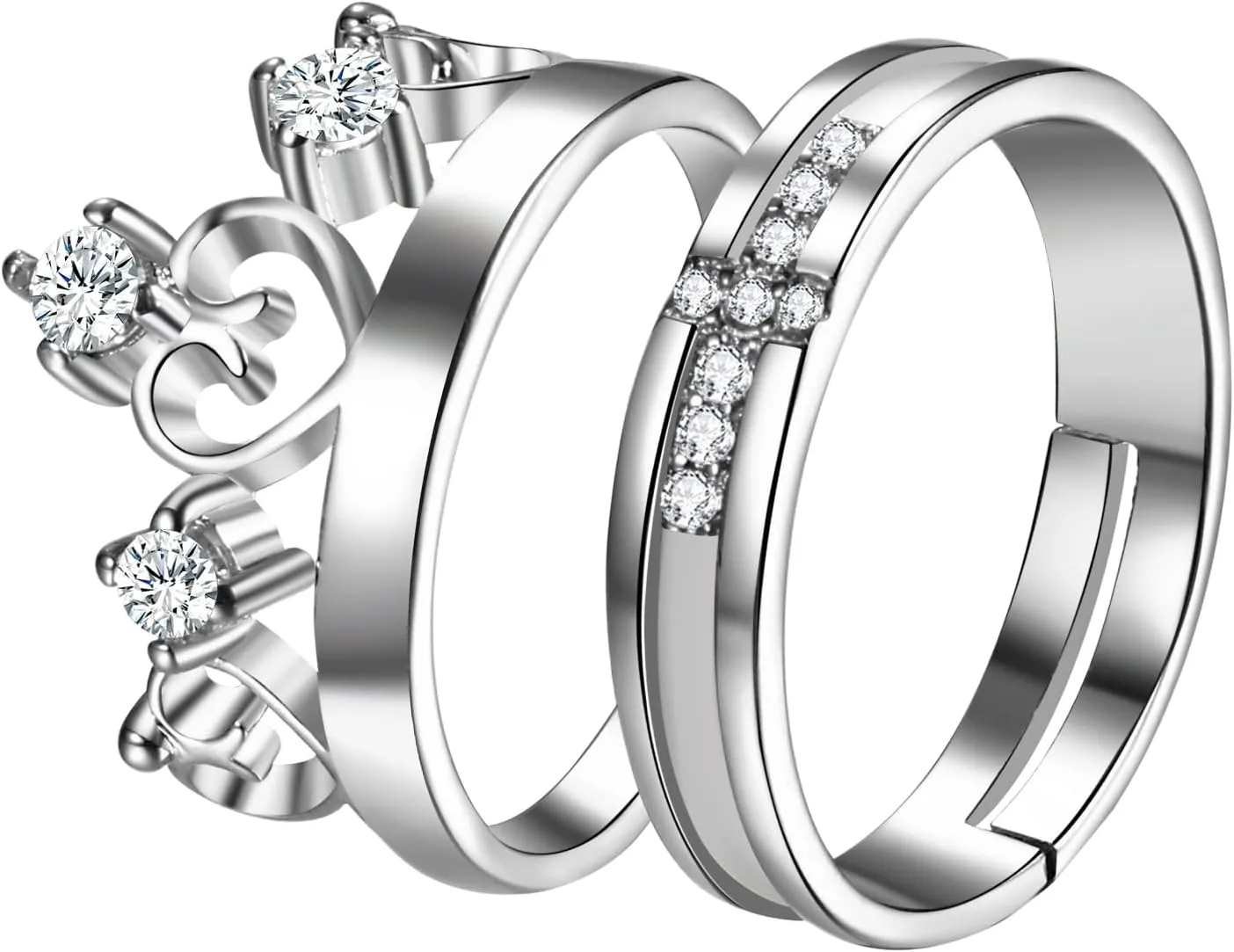 OIDEA Promise Rings for Couples - His and Hers Matching Promise Ring, Love Shaped Cubic Zirconia Crown Cross Promise Ring Engagement Wedding Ring Band Set, Adjustable Rings