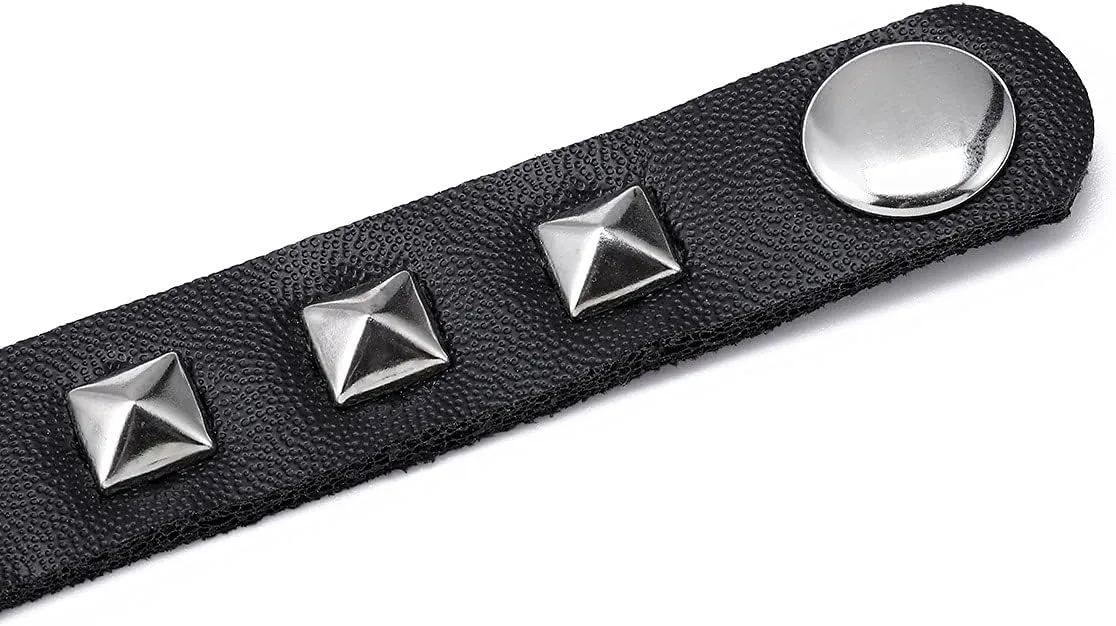 Olbye Black Leather Choker Necklace - Circle Short Necklace With Rivet Studded Spike, Adjustable Punk Design, Gothic Style for Women