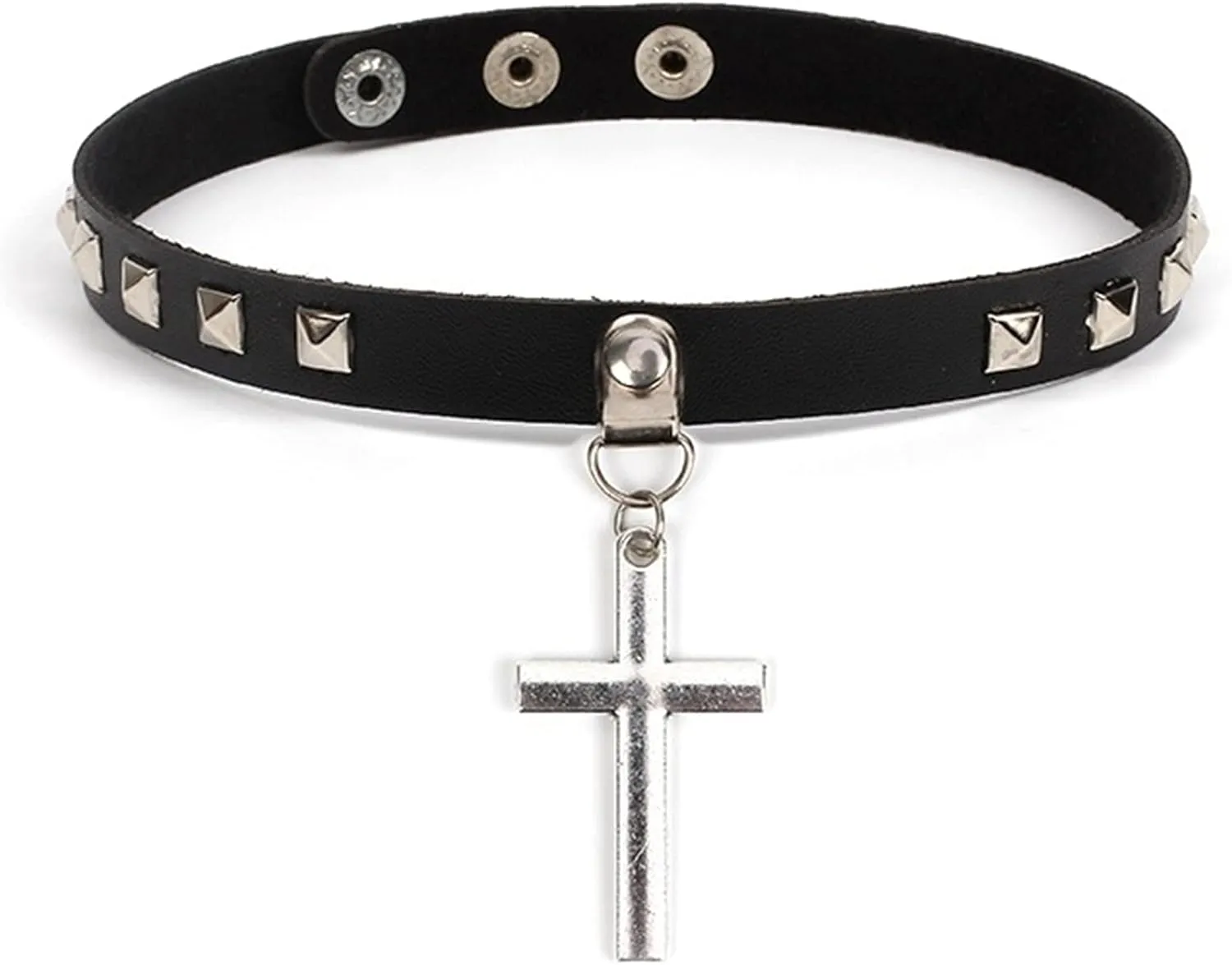 Olbye Black Leather Choker Necklace - Circle Short Necklace With Rivet Studded Spike, Adjustable Punk Design, Gothic Style for Women