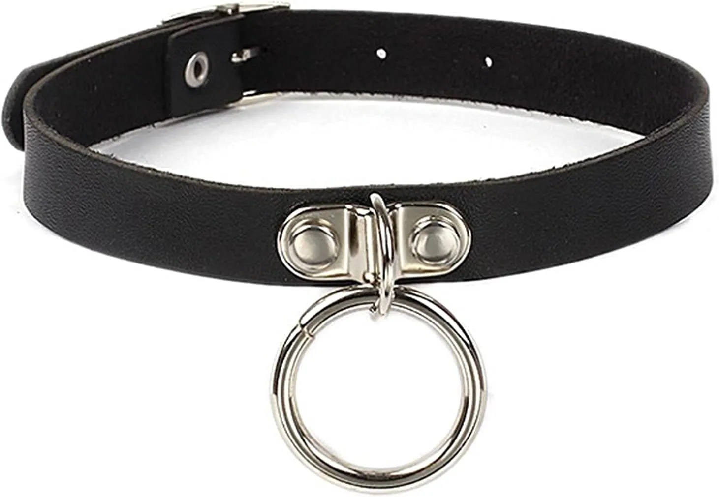 Olbye Black Leather Choker Necklace - Circle Short Necklace With Rivet Studded Spike, Adjustable Punk Design, Gothic Style for Women