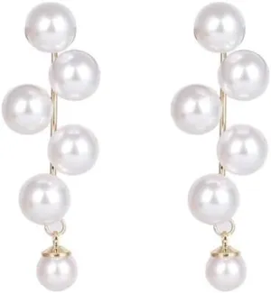 ONLYJUMP 14K Gold Plated Long Pearl Earrings for Women Long White Pearl Tassel Earrings Elegant Wedding Pearl Earrings Dainty Pearl Chain Earrings Prom Jewelry Gift
