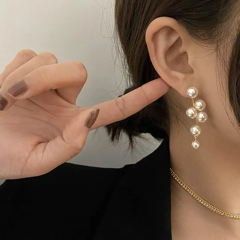 ONLYJUMP 14K Gold Plated Long Pearl Earrings for Women Long White Pearl Tassel Earrings Elegant Wedding Pearl Earrings Dainty Pearl Chain Earrings Prom Jewelry Gift