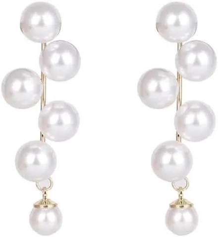 ONLYJUMP 14K Gold Plated Long Pearl Earrings for Women Long White Pearl Tassel Earrings Elegant Wedding Pearl Earrings Dainty Pearl Chain Earrings Prom Jewelry Gift