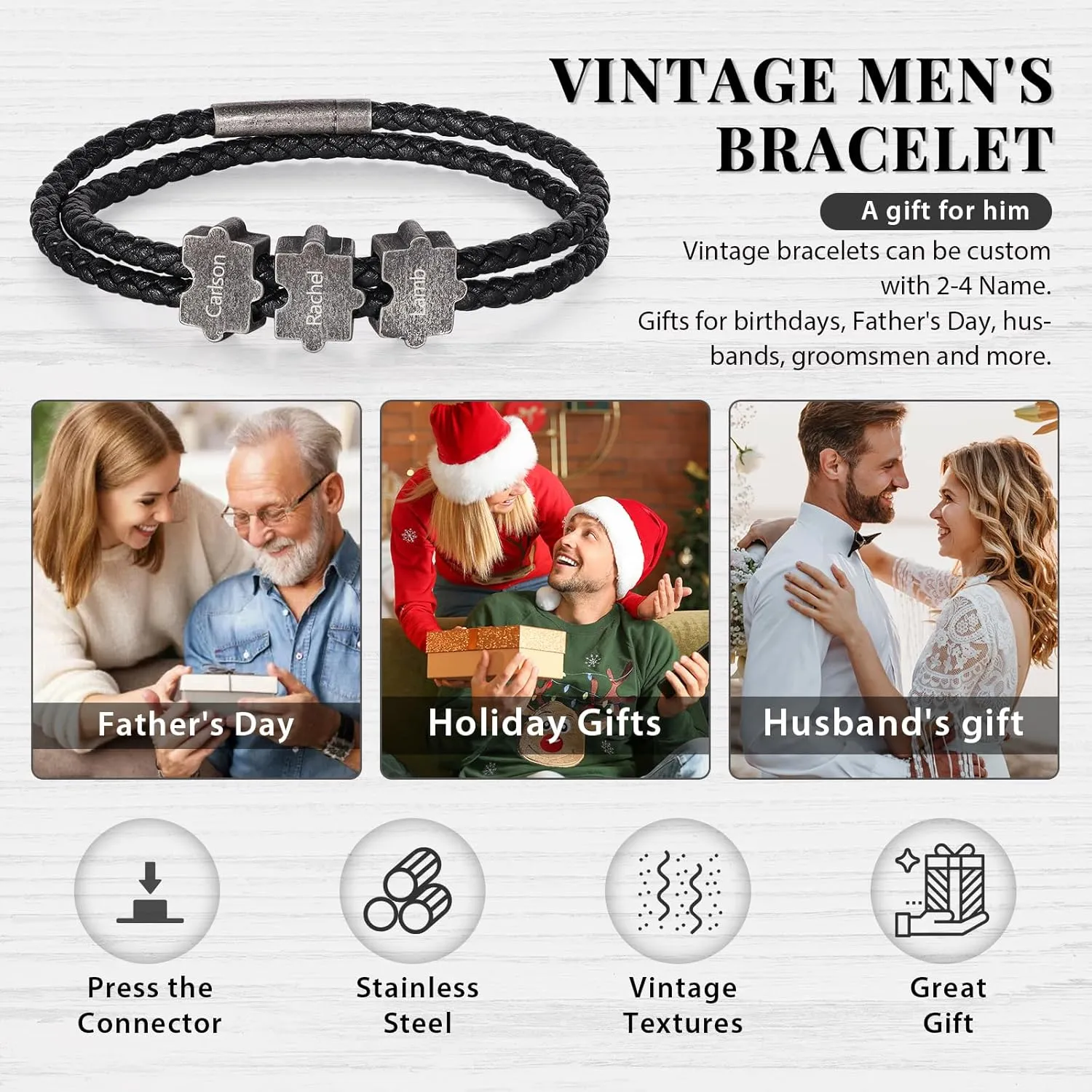 OPALSTOCK Custom Beaded Braided Bracelets for Men Personalized Engraving Name Beads Party Birthday Anniversary Jewelry Father Brother Boys Boyfriends Gifts