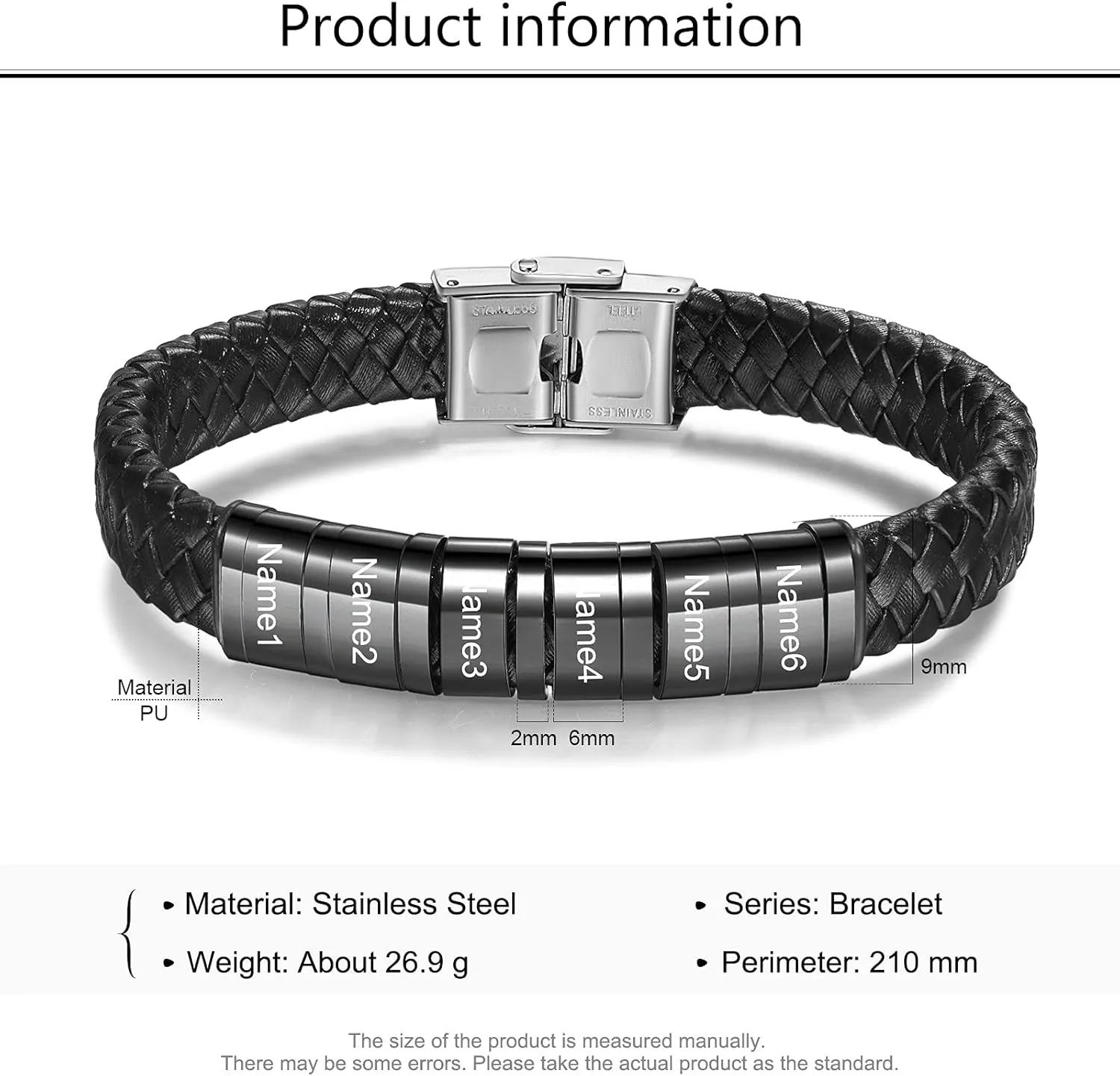 OPALSTOCK Fathers Gifts for Dad Personalized Gifts Men Braid Leather bracelet with Names Engraved Beads Bracelet Custom Name Charm Braid Bracelet Father's Gift for Mens Gifts for Christmas
