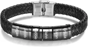 OPALSTOCK Fathers Gifts for Dad Personalized Gifts Men Braid Leather bracelet with Names Engraved Beads Bracelet Custom Name Charm Braid Bracelet Father's Gift for Mens Gifts for Christmas