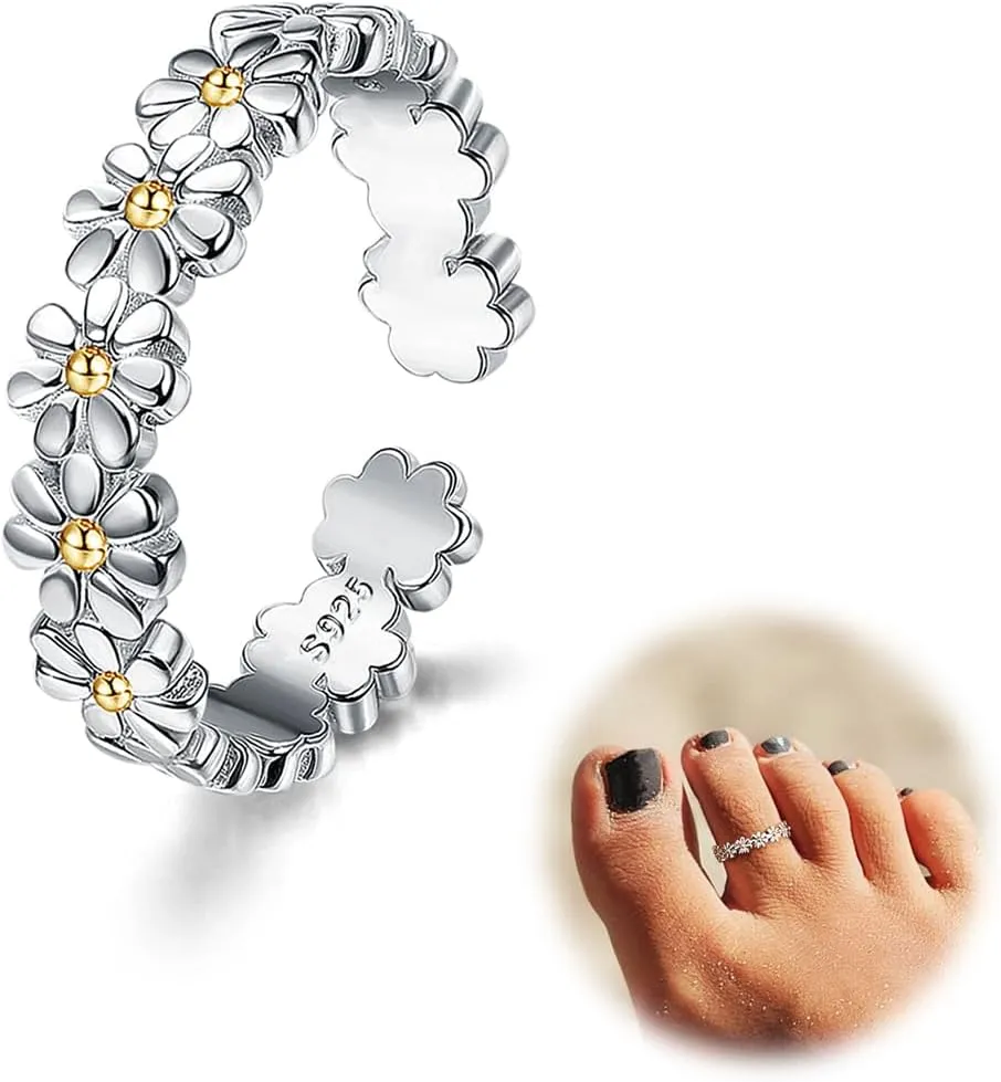 ORAZIO Toe Rings for Women,925 Sterling Silver Toe Rings Adjustable Toe Rings - CZ Flower Cross Twist Knot Opal Toe Ring Cuff - Open Womens Toe Rings Stylish Beach Band Ring Nail Rings Foot Jewelry for Summer
