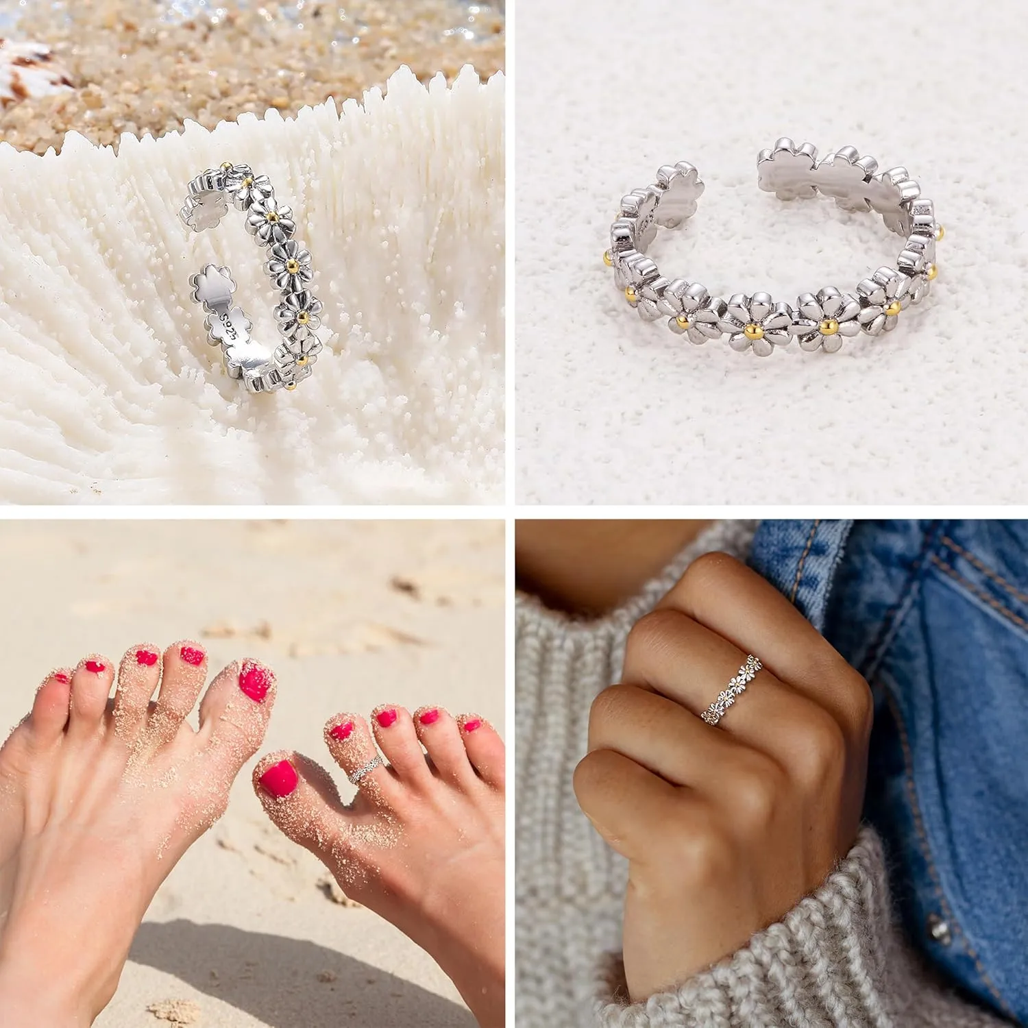 ORAZIO Toe Rings for Women,925 Sterling Silver Toe Rings Adjustable Toe Rings - CZ Flower Cross Twist Knot Opal Toe Ring Cuff - Open Womens Toe Rings Stylish Beach Band Ring Nail Rings Foot Jewelry for Summer