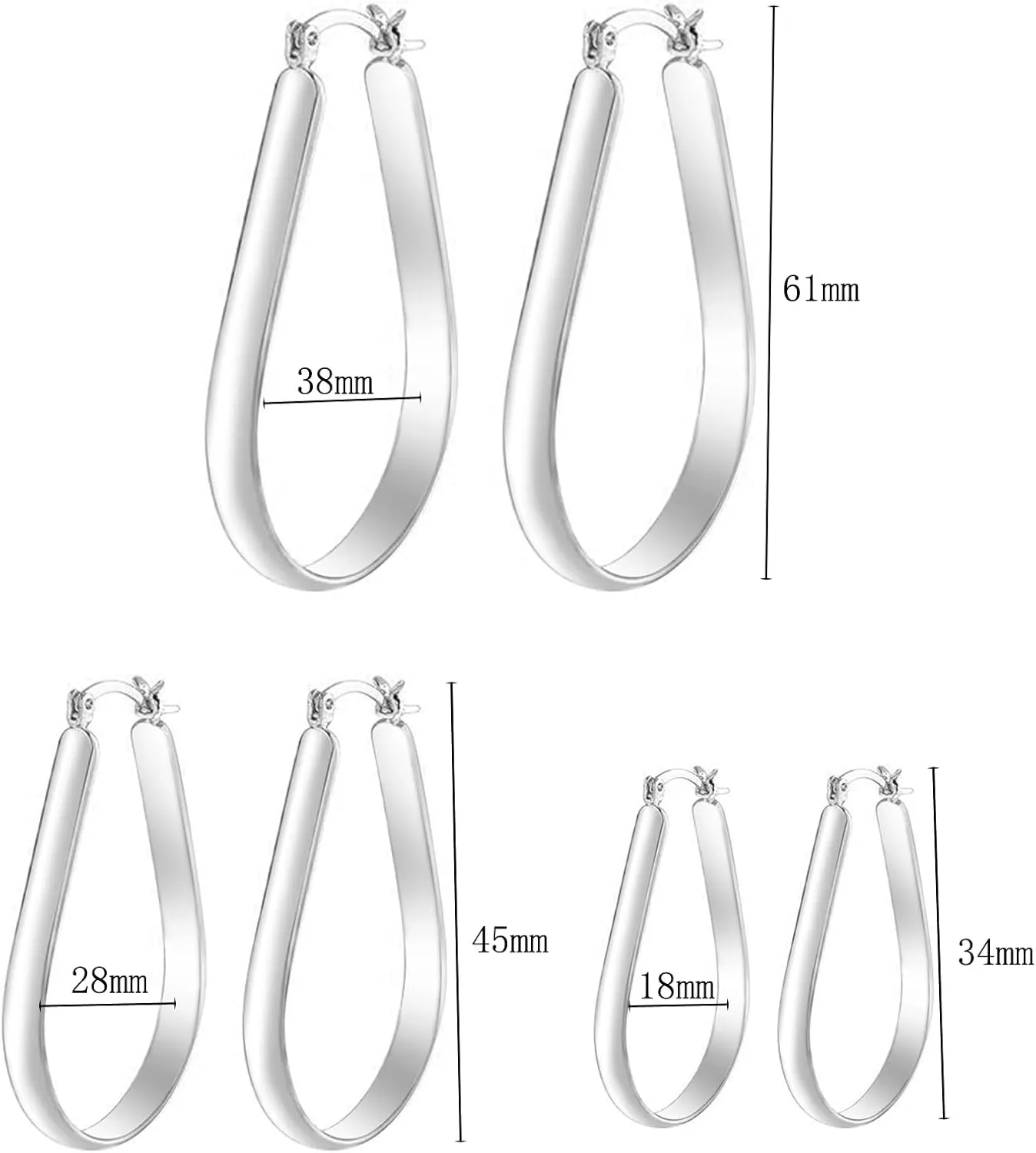 Oval Hoop Earrings 4.8mm Wide Large Chunky Lightweight Big Hoop Earrings 18K Gold Plated Minimalist Jewelry for Women 20/30/40mm