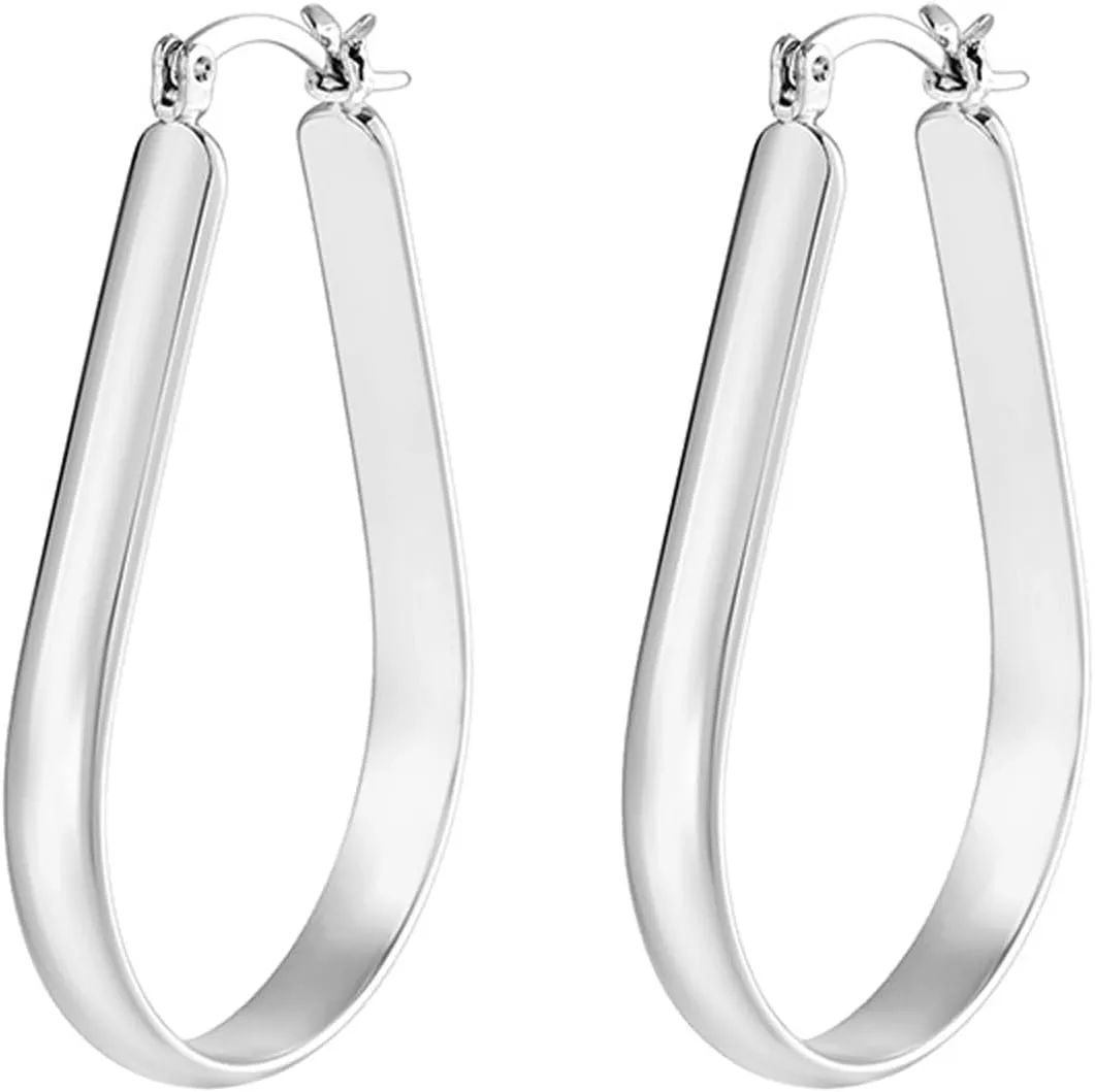 Oval Hoop Earrings 4.8mm Wide Large Chunky Lightweight Big Hoop Earrings 18K Gold Plated Minimalist Jewelry for Women 20/30/40mm