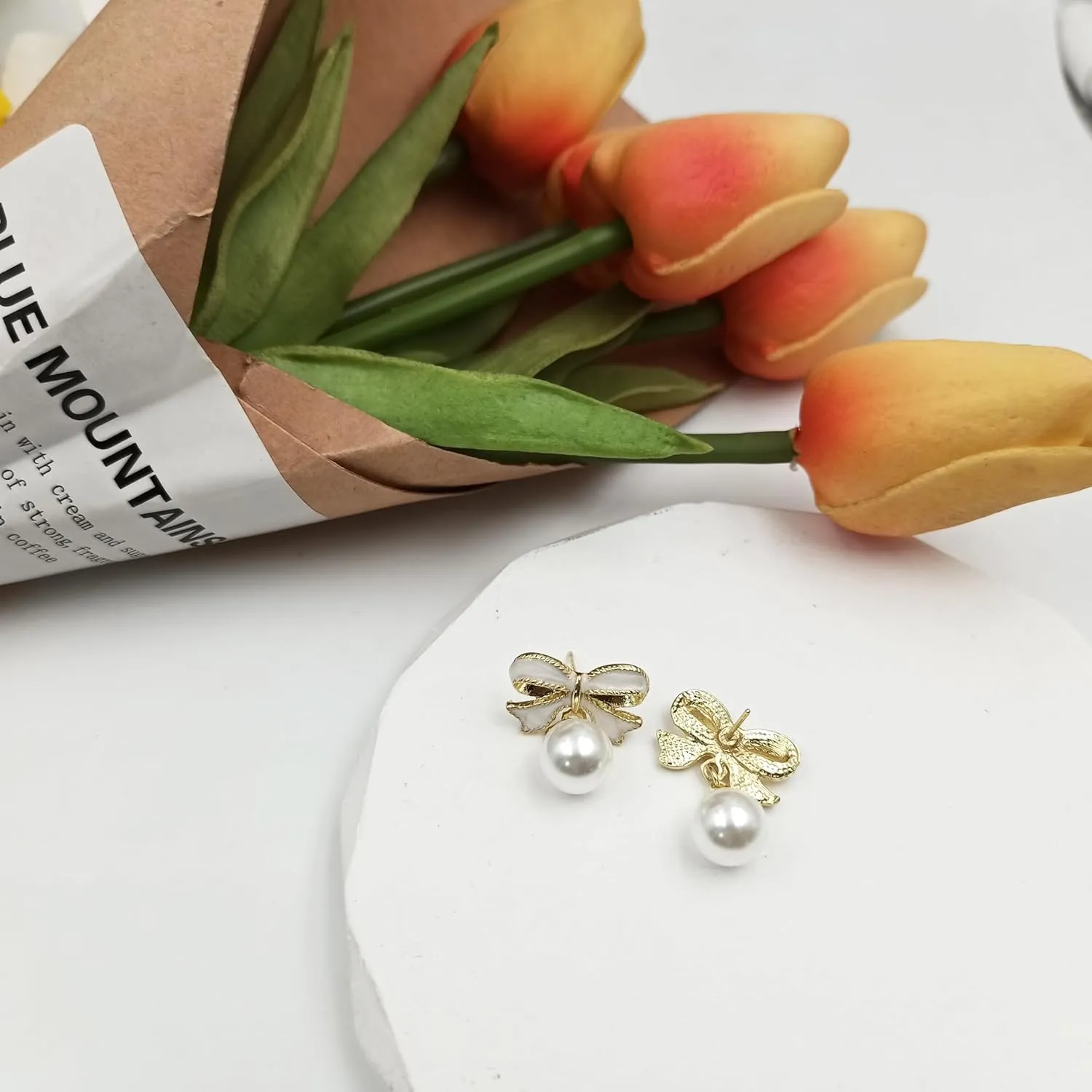 Pearl Bow Earrings for Women Delicate Bow Dangle Earrings Ribbon Bow Stud Earrings Bow Dangle Drop Earrings Preppy Cute Teen Christmas Jewelry Accessories