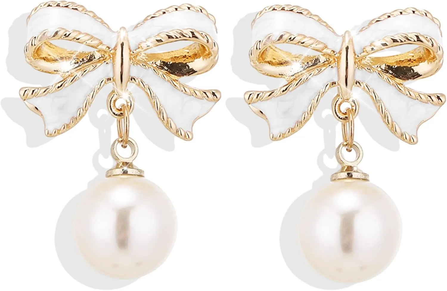 Pearl Bow Earrings for Women Delicate Bow Dangle Earrings Ribbon Bow Stud Earrings Bow Dangle Drop Earrings Preppy Cute Teen Christmas Jewelry Accessories