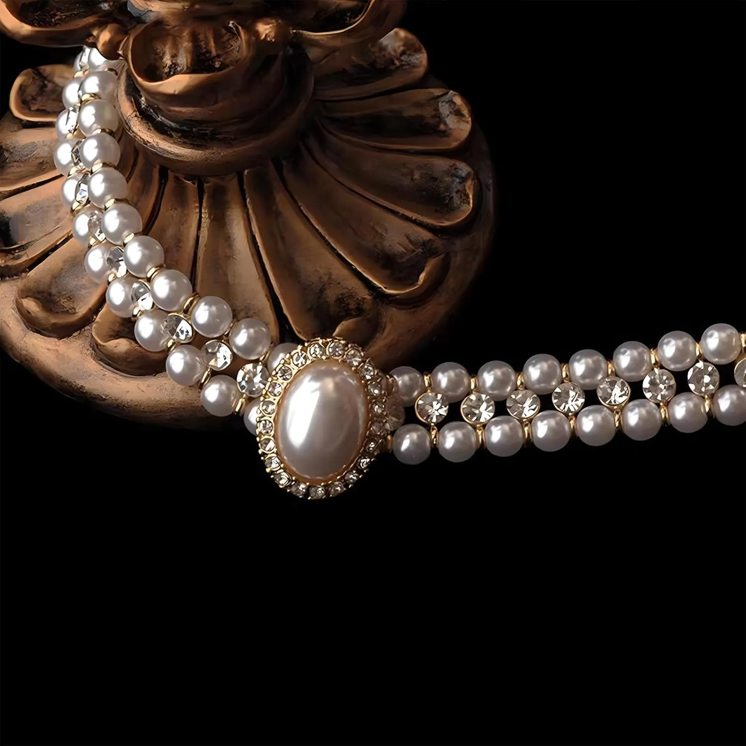 Pearl Choker Necklace for Women Gold Crystal Rhinestone Pearl Collar Statement Necklaces Earrings Bridal Pearls Diamond jewelry Set for Wedding