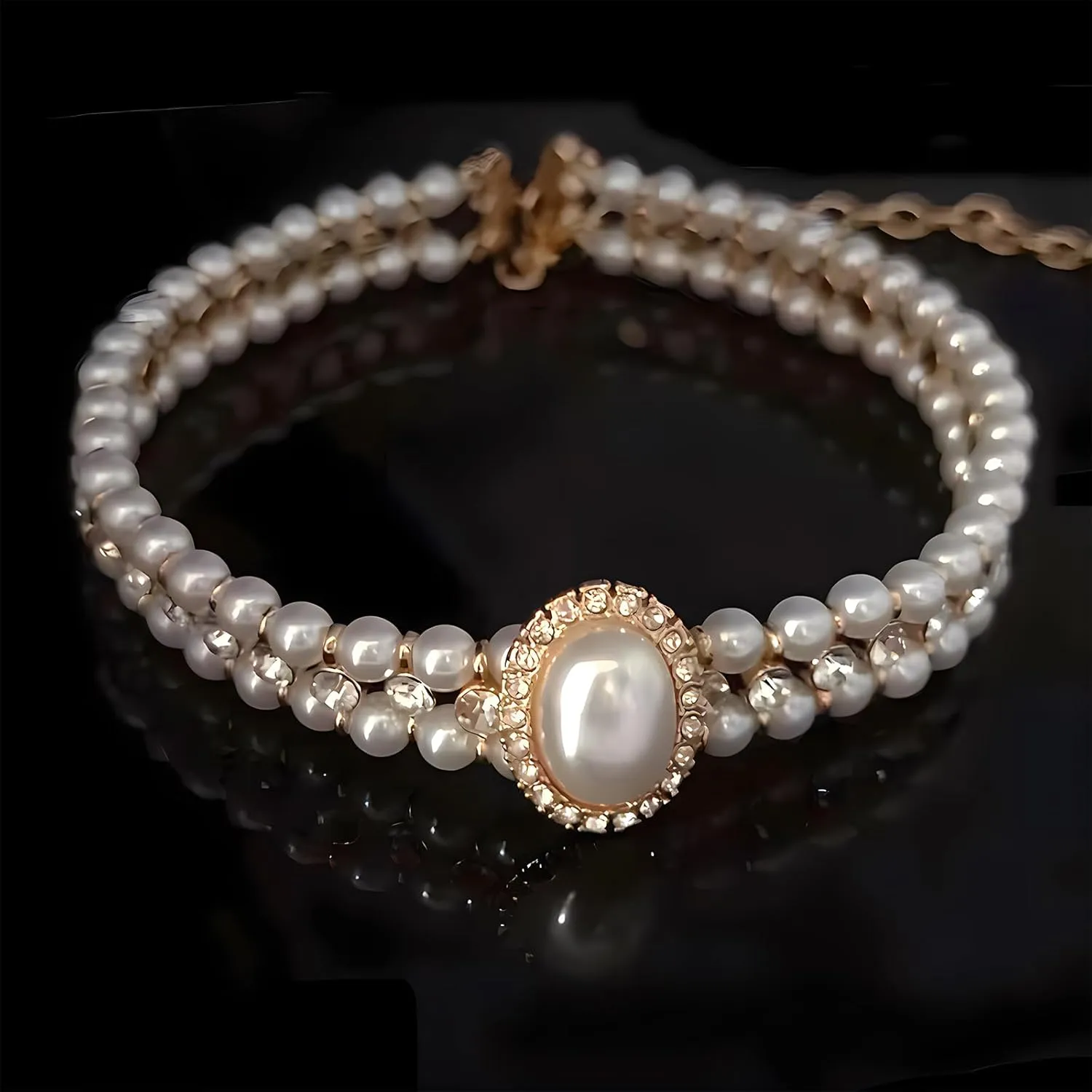 Pearl Choker Necklace for Women Gold Crystal Rhinestone Pearl Collar Statement Necklaces Earrings Bridal Pearls Diamond jewelry Set for Wedding