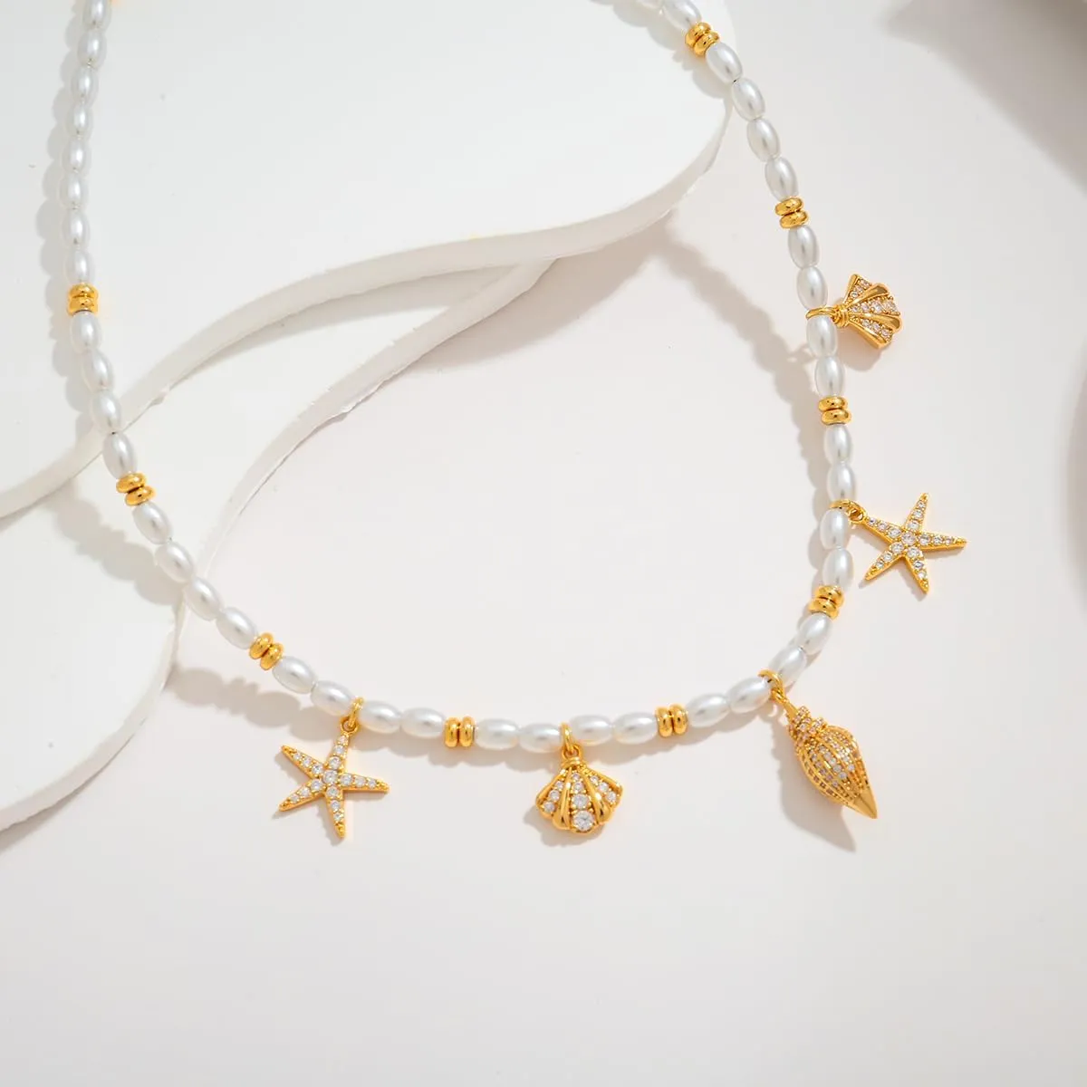 Pearl Choker Necklaces With Multi Beach Charms Shell Conch Starfish Jewelry