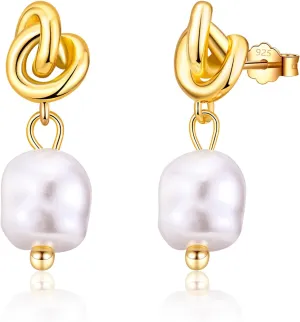 Pearl Drop Earrings for Women | S925 Sterling Silver Post Simulated Shell Pearl Dangle Stud Earrings, Hypoallergenic Dangling Earrings Jewelry Gifts for Birthday Wedding Bridemaids