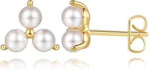 Pearl Earrings for Women 14K Gold Studs Earrings for Women Pearl Stud Earring for Womens Triangular Shape and Soft Luster Stud Earring for Womens 9mm