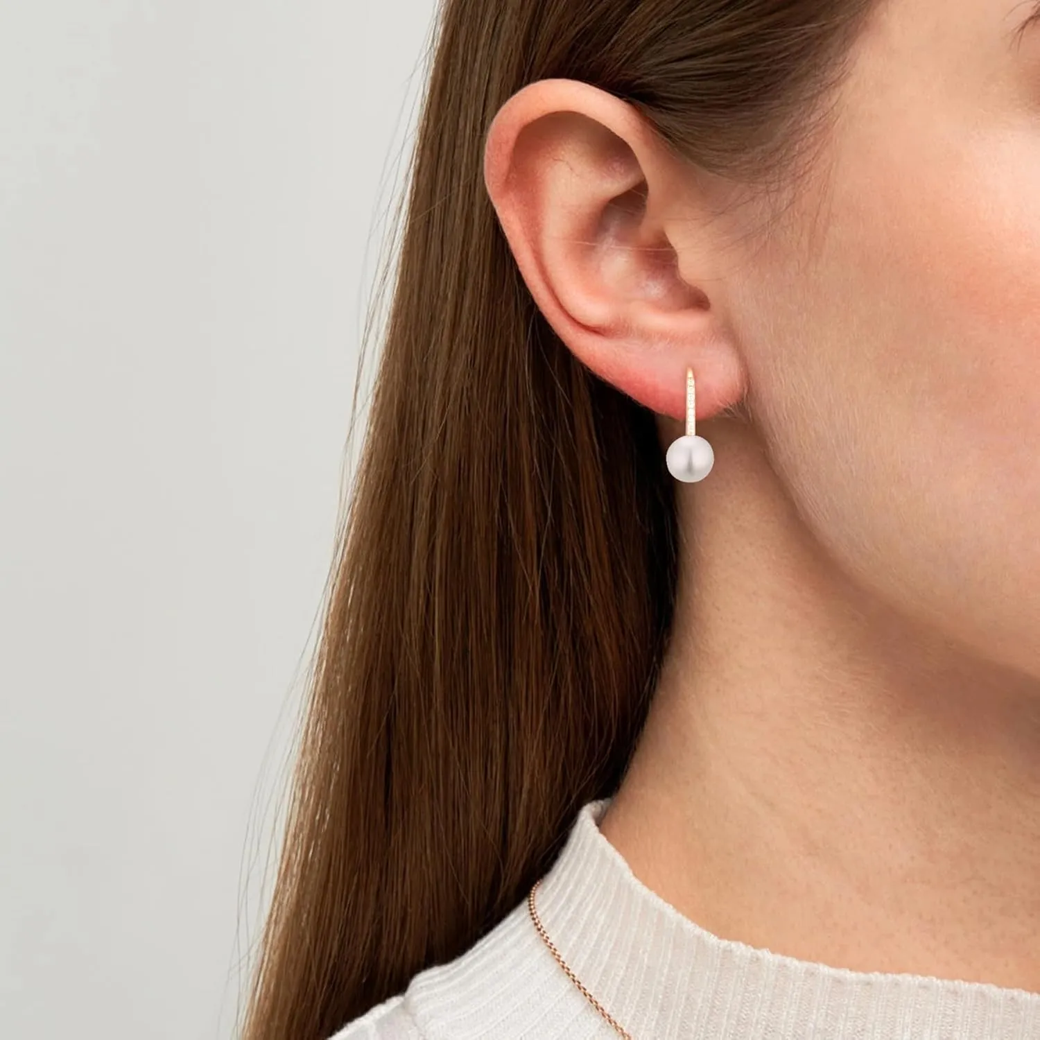 Pearl Earrings for Women 925 Sterling Silver Leverback Pearl Earrings Wedding Bride Cubic Zirconia Dangle Drop Earrings Jewelry Birthday gifts for Her