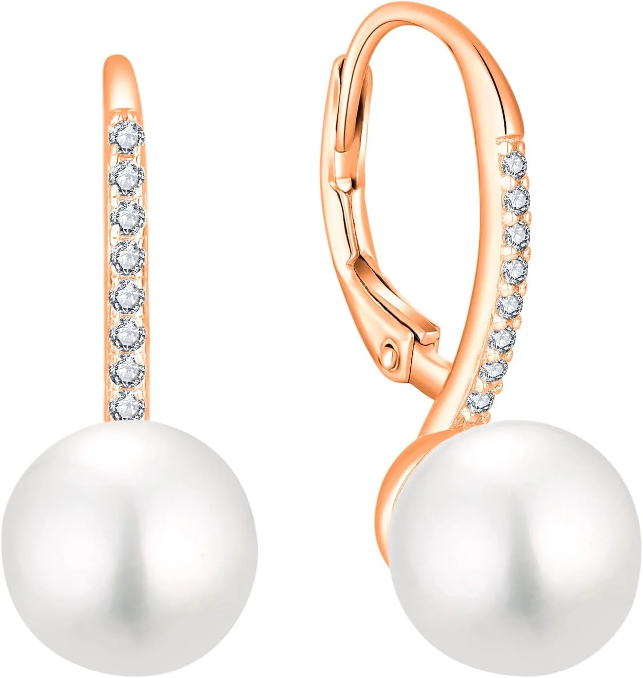 Pearl Earrings for Women 925 Sterling Silver Leverback Pearl Earrings Wedding Bride Cubic Zirconia Dangle Drop Earrings Jewelry Birthday gifts for Her