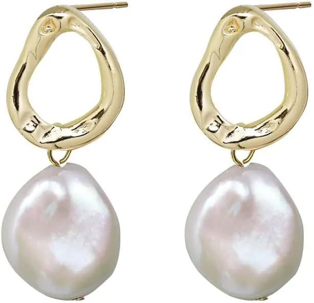 Pearl Earrings for Women Baroque Natural Pearl 18K Gold Plated Brass 925 Sterling Silver Needle Drop Earrings for Mother's Day Birthday Gift