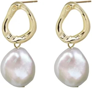 Pearl Earrings for Women Baroque Natural Pearl 18K Gold Plated Brass 925 Sterling Silver Needle Drop Earrings for Mother's Day Birthday Gift
