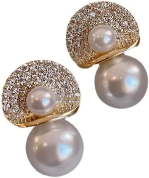 Pearl Earrings for Women, Dainty Design Prom Jewelry for Women Drop Dangle Hoop Earrings Cultured Stud Pearl Earrings Dangling for Brides Wedding