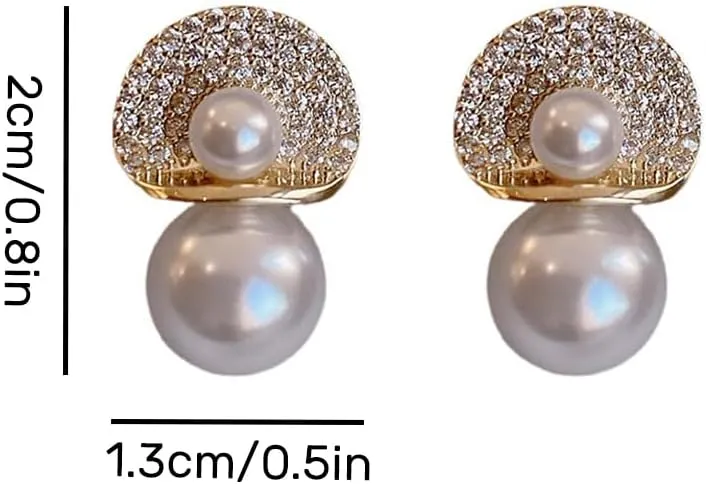 Pearl Earrings for Women, Dainty Design Prom Jewelry for Women Drop Dangle Hoop Earrings Cultured Stud Pearl Earrings Dangling for Brides Wedding