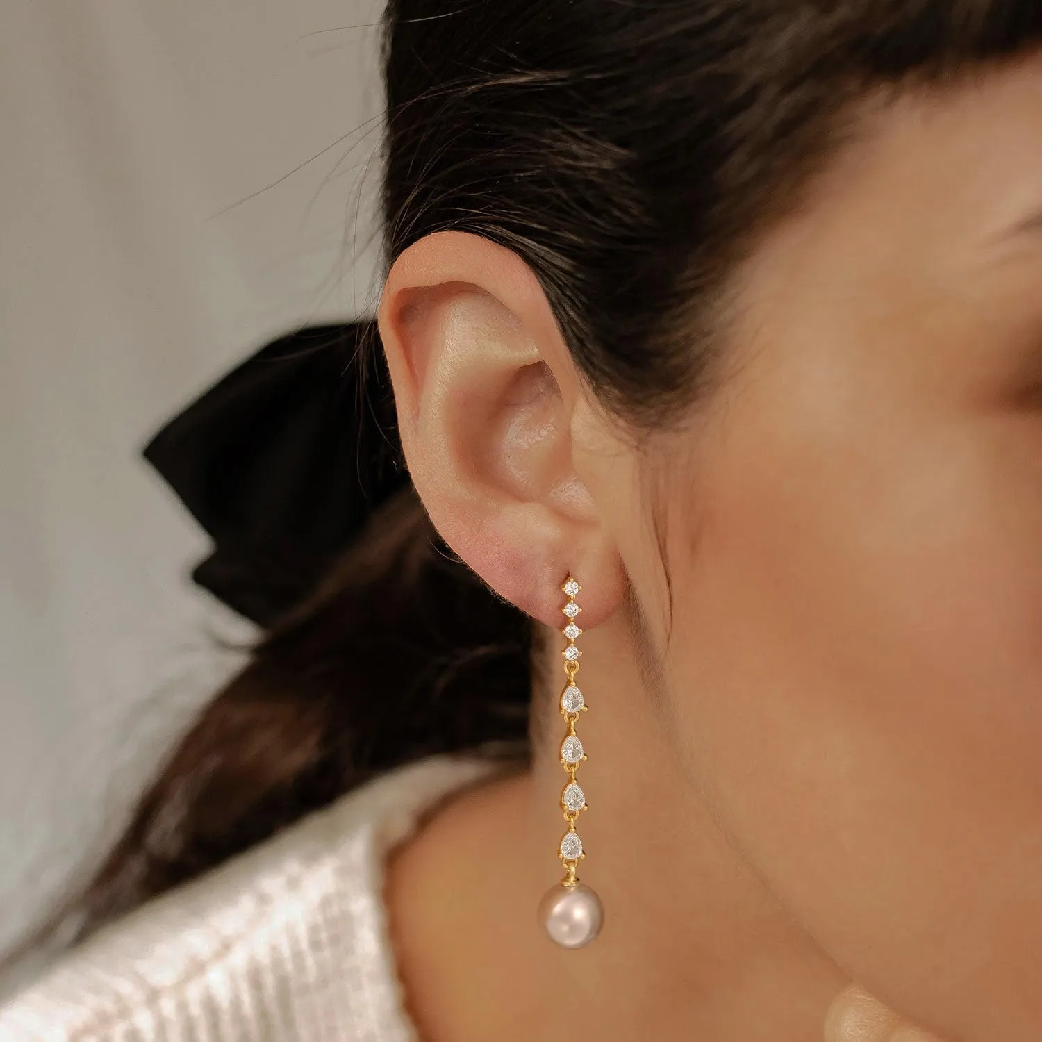 Pearl Earrings for Women, Gold Earrings for Women Trendy 14K Gold Pearl Dangle Drop Stud Earrings Dainty Hypoallergenic Cubic Zirconia Hoop Earrings Jewelry Gifts for Women