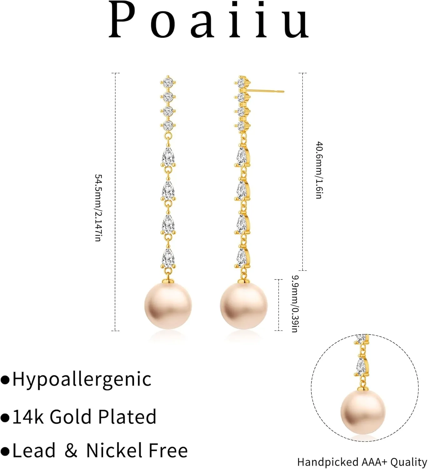 Pearl Earrings for Women, Gold Earrings for Women Trendy 14K Gold Pearl Dangle Drop Stud Earrings Dainty Hypoallergenic Cubic Zirconia Hoop Earrings Jewelry Gifts for Women