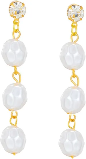 Pearl Earrings for Women Gold Pearl Dangle Earrings Double Pearl Drop Earrings Small Pearl Huggie Earrings Bridesmaid Earrings Wedding Jewelry for Women