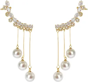 Pearl Earrings for Women Pearl Dangle Earrings Cz Earrings Long Tassel Studs Earrings Statement Jewelry Gift for womens