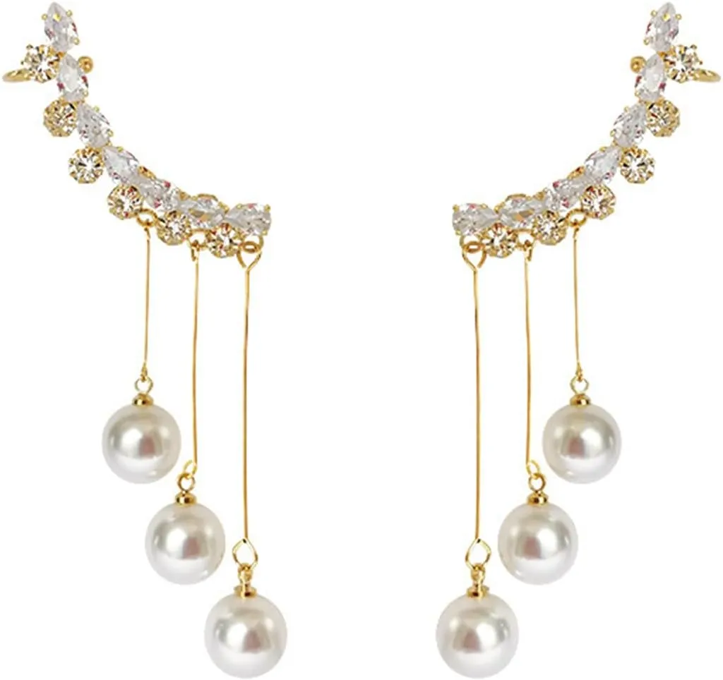 Pearl Earrings for Women Pearl Dangle Earrings Cz Earrings Long Tassel Studs Earrings Statement Jewelry Gift for womens