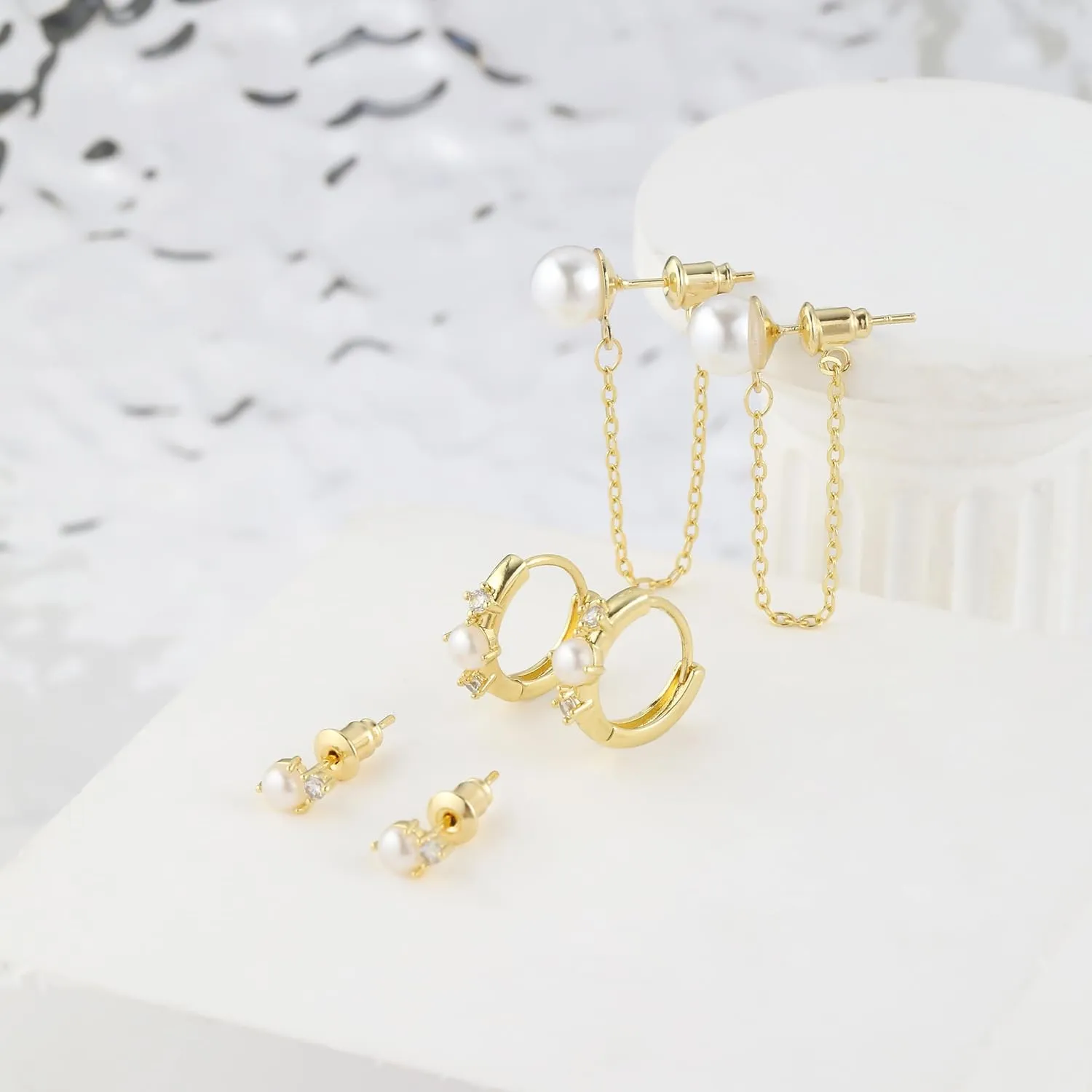 Pearl Earrings for Women,Dainty Gold Pearl Drop Earrings Freshwater Wedding Earrings for Brides Pearl Dangle Earrings Cute Small Pearl Hoop Earrings Jewelry