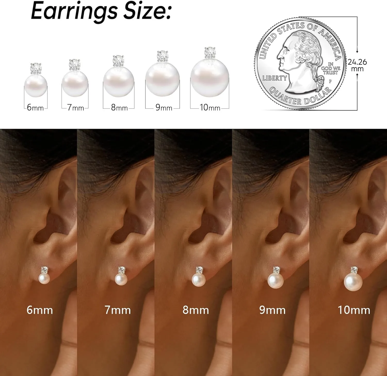 Pearl Earrings,6mm/8mm/10mm Gold/Silver Pearl Stud Earrings for Women Dainty 14K Gold CZ Diamond Earring Trendy Hypoallergenic Wedding Earring for Women Bridesmaid Gift
