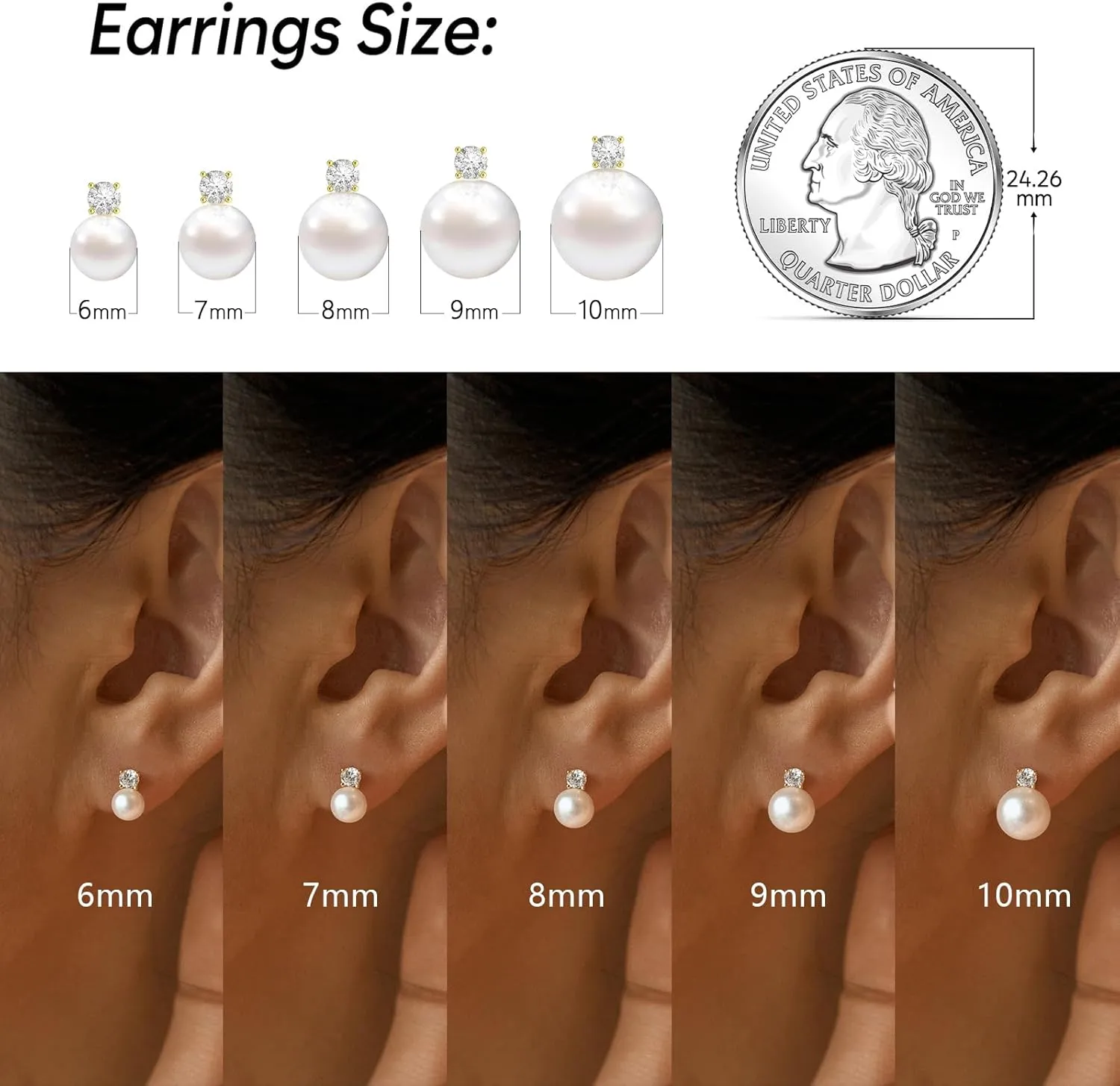 Pearl Earrings,6mm/8mm/10mm Gold/Silver Pearl Stud Earrings for Women Dainty 14K Gold CZ Diamond Earring Trendy Hypoallergenic Wedding Earring for Women Bridesmaid Gift