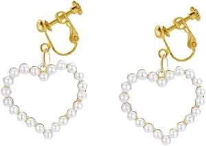 Pearl Heart Clip on Earrings for Women Gold Love Heart Earrings Party Bridal Wedding Birthday Jewelry Gift