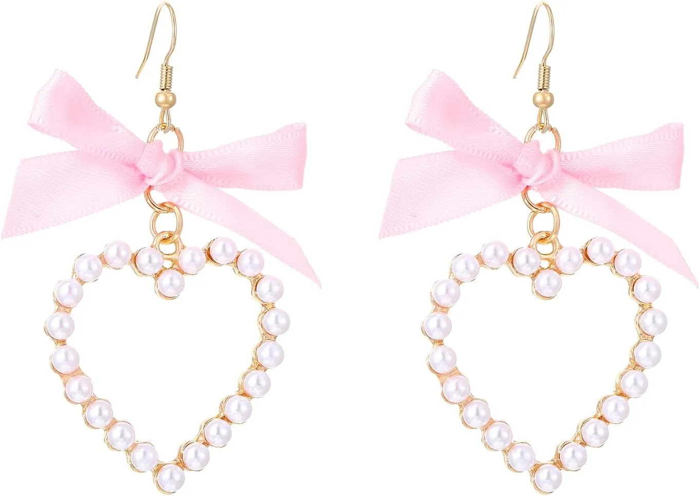 Pearl Heart Earrings for Women Pearl Heart Bow Earrings Pink Heart Bow Earrings Statement Heart Earrings Pearl Wedding Drop Earring Valentines Christmas Mothers Day Jewelry