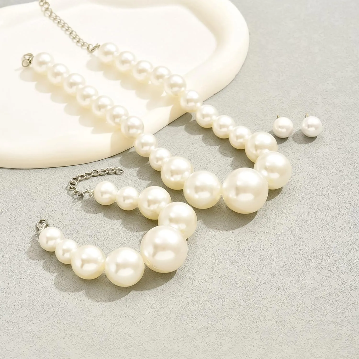 Pearl Jewelry Set for Women Trendy Pearl Necklace and Earring Set Big Pearls Earrings Chunky Pearls Necklaces for Women Wedding Jewelry for Bride Bridesmaid