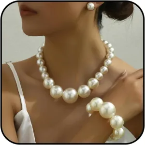 Pearl Jewelry Set for Women Trendy Pearl Necklace and Earring Set Big Pearls Earrings Chunky Pearls Necklaces for Women Wedding Jewelry for Bride Bridesmaid