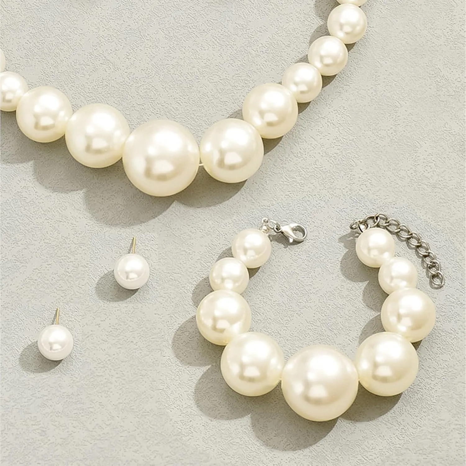 Pearl Jewelry Set for Women Trendy Pearl Necklace and Earring Set Big Pearls Earrings Chunky Pearls Necklaces for Women Wedding Jewelry for Bride Bridesmaid