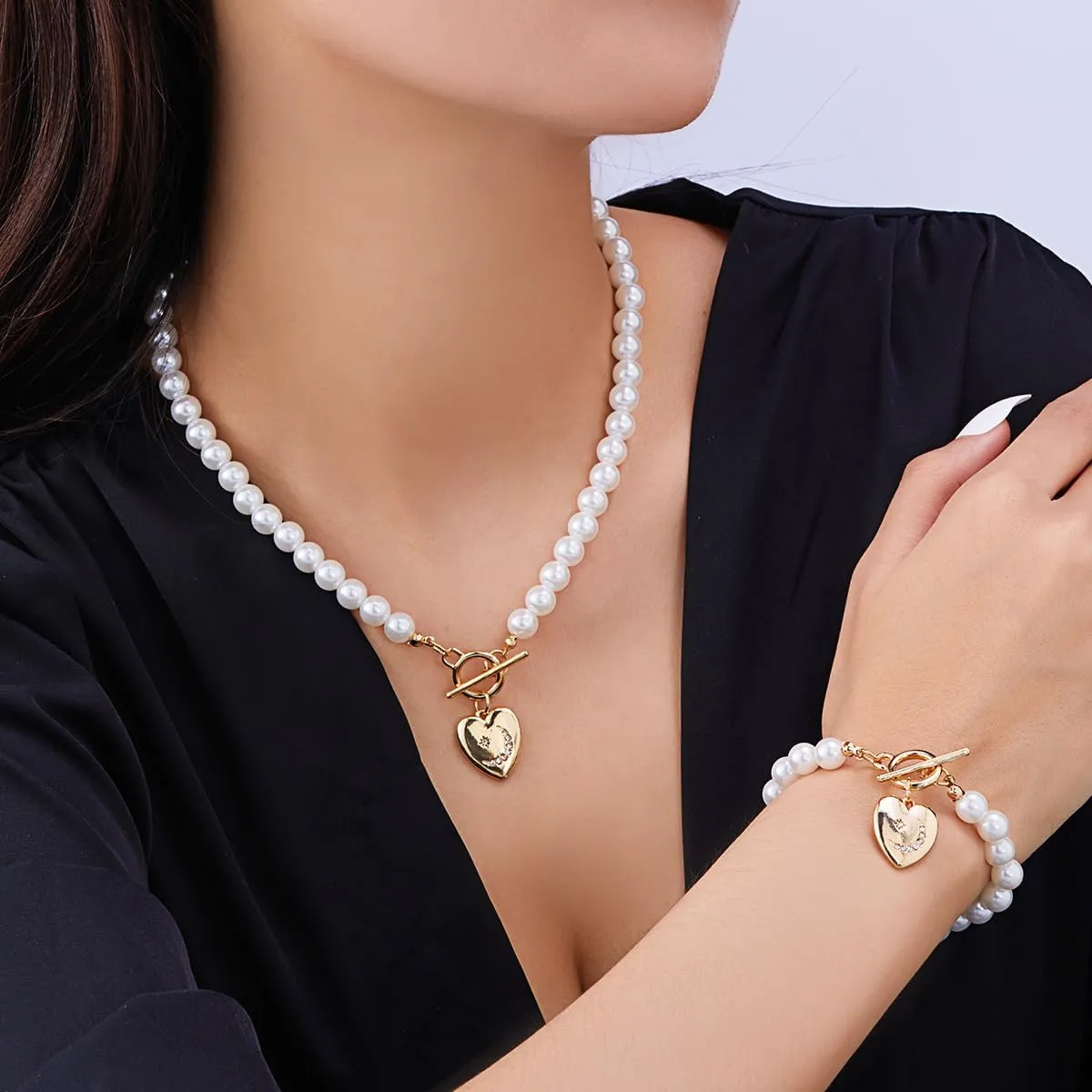 Pearl Necklace & Bracelet Set - 8mm Pearl Choker & Bracelet Dainty Wedding & Bridesmaid Jewelry